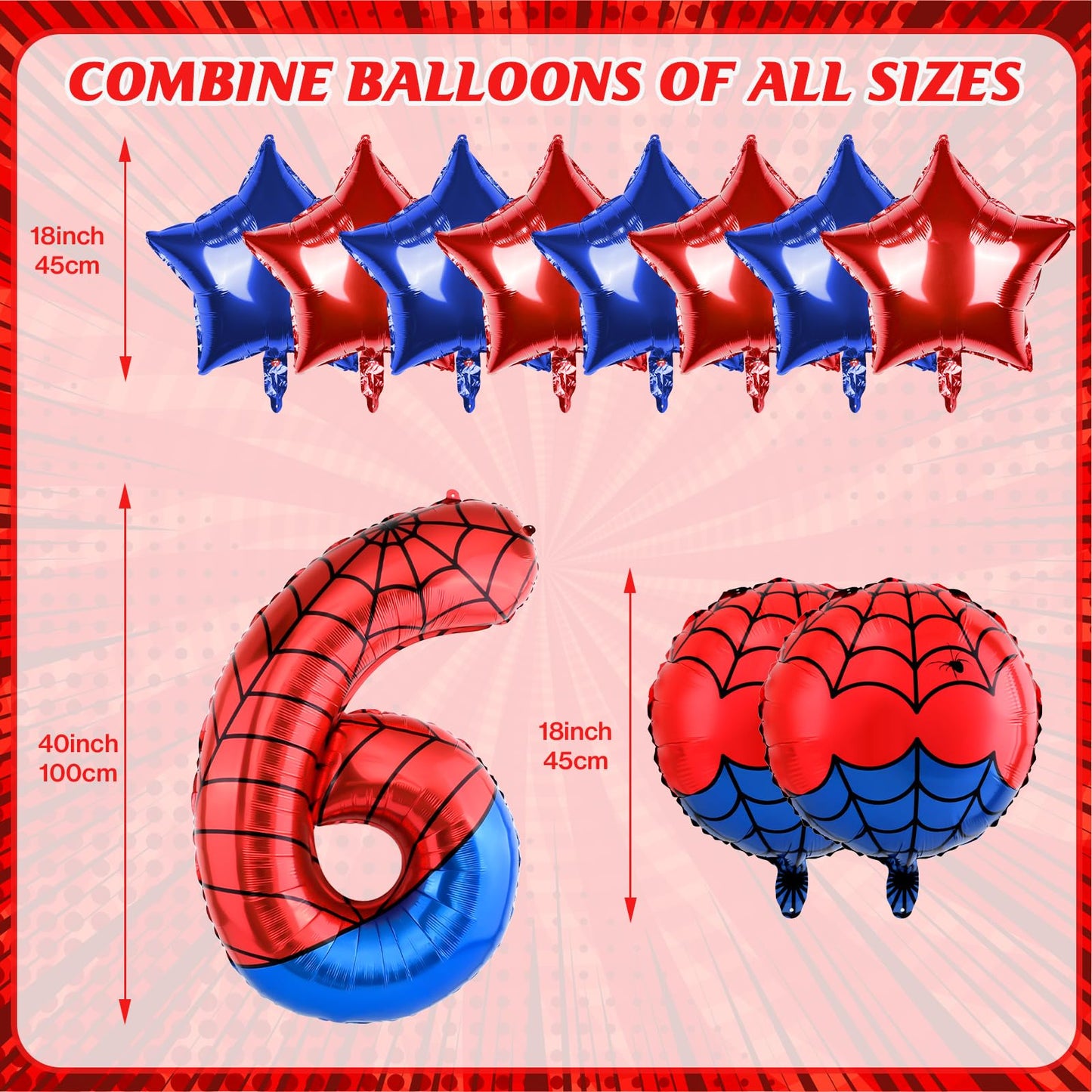 AXBMM 40 Inch Spider Theme Number Balloon – 6 Foil Balloon for 6th Birthday Party