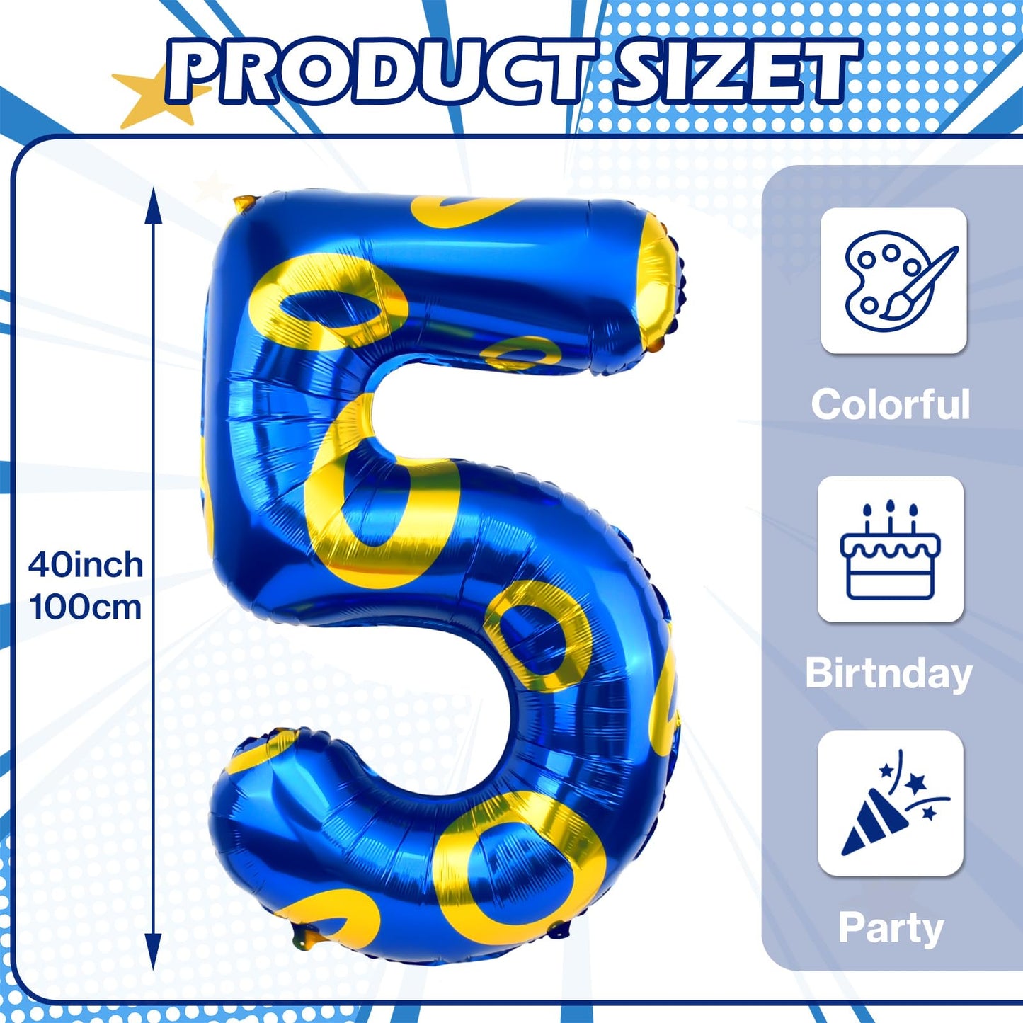 AXBMM 40-Inch Blue & Gold Ring Theme Number 5 Foil Balloon | Large Birthday Party Decor