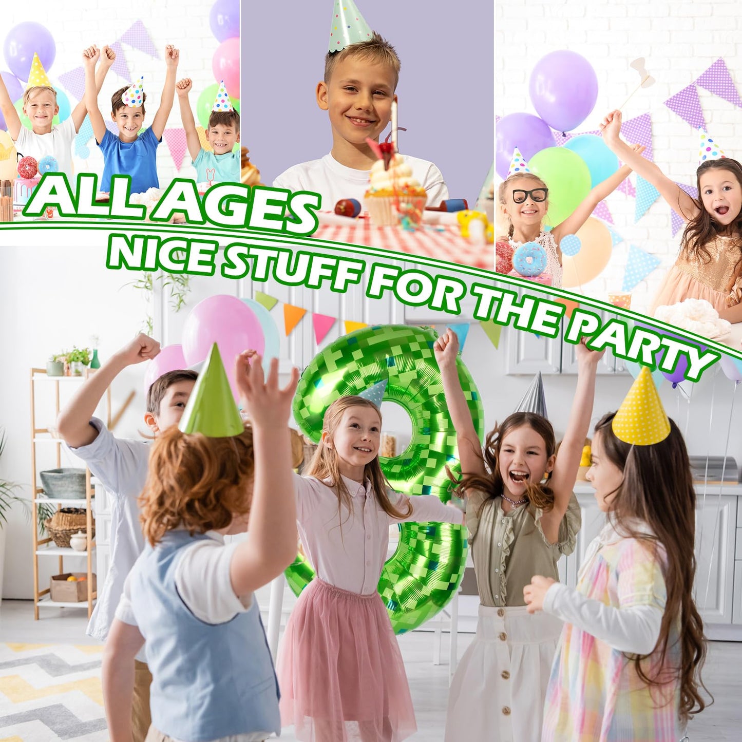 AXBMM 40 Inch Giant Green Pixel Miner Number Balloon 3 – Mining Adventure Party Decor for Birthdays & Anniversaries