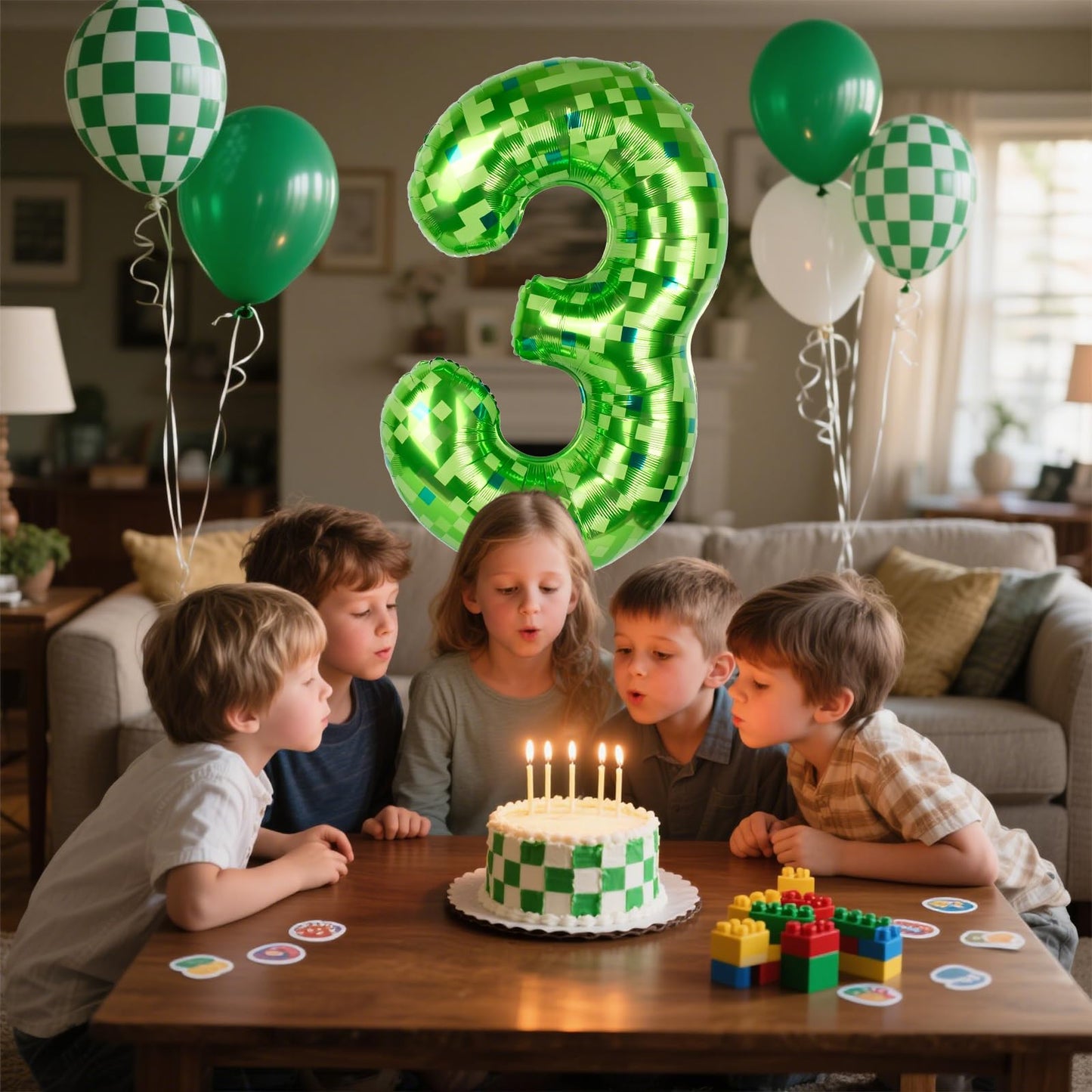 AXBMM 40 Inch Giant Green Pixel Miner Number Balloon 3 – Mining Adventure Party Decor for Birthdays & Anniversaries