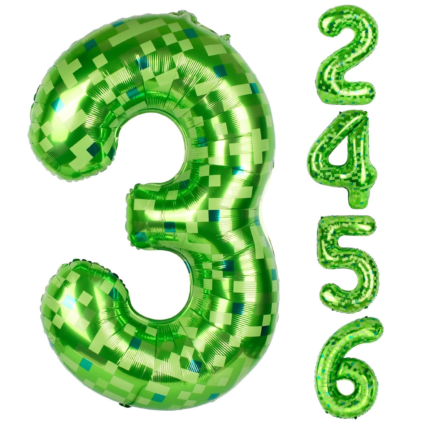AXBMM 40 Inch Giant Green Pixel Miner Number Balloon 3 – Mining Adventure Party Decor for Birthdays & Anniversaries