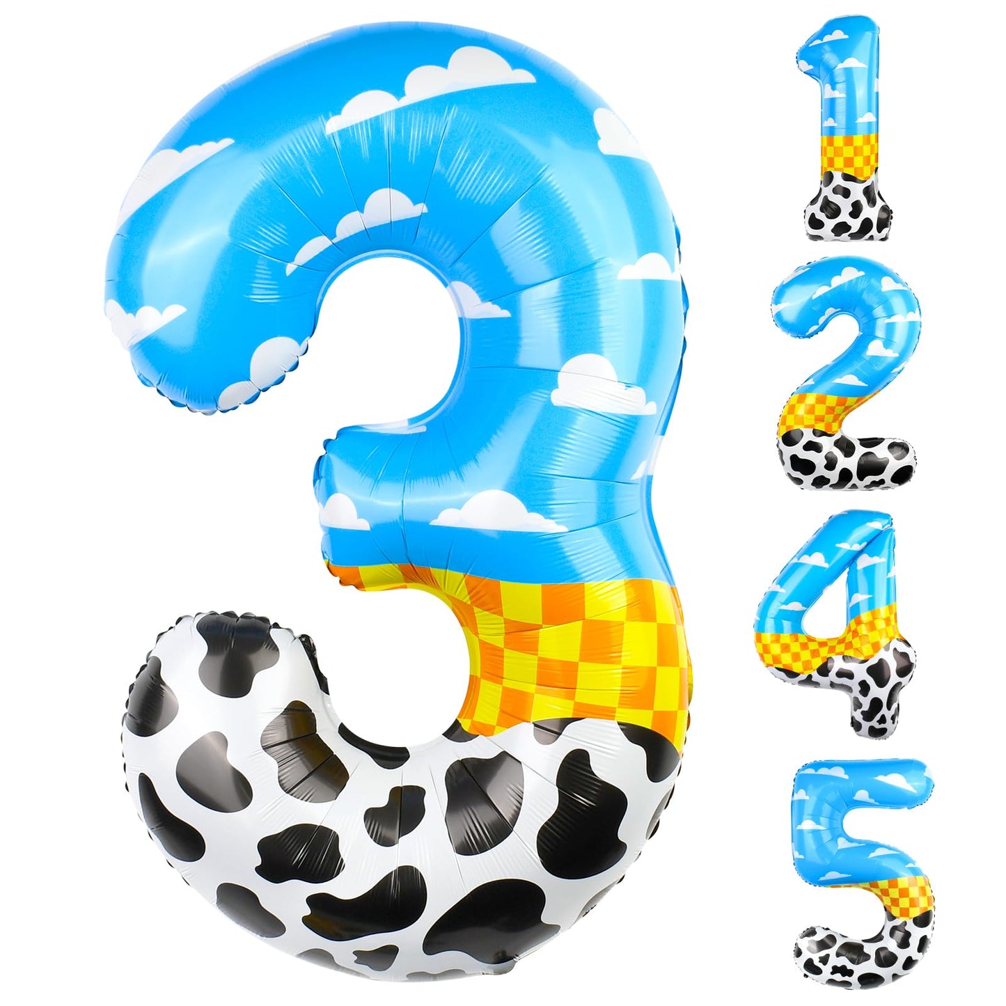 AXBMM 40-Inch Number 3 Balloon – Blue Clouds, Farm Theme for Birthday Party Decor