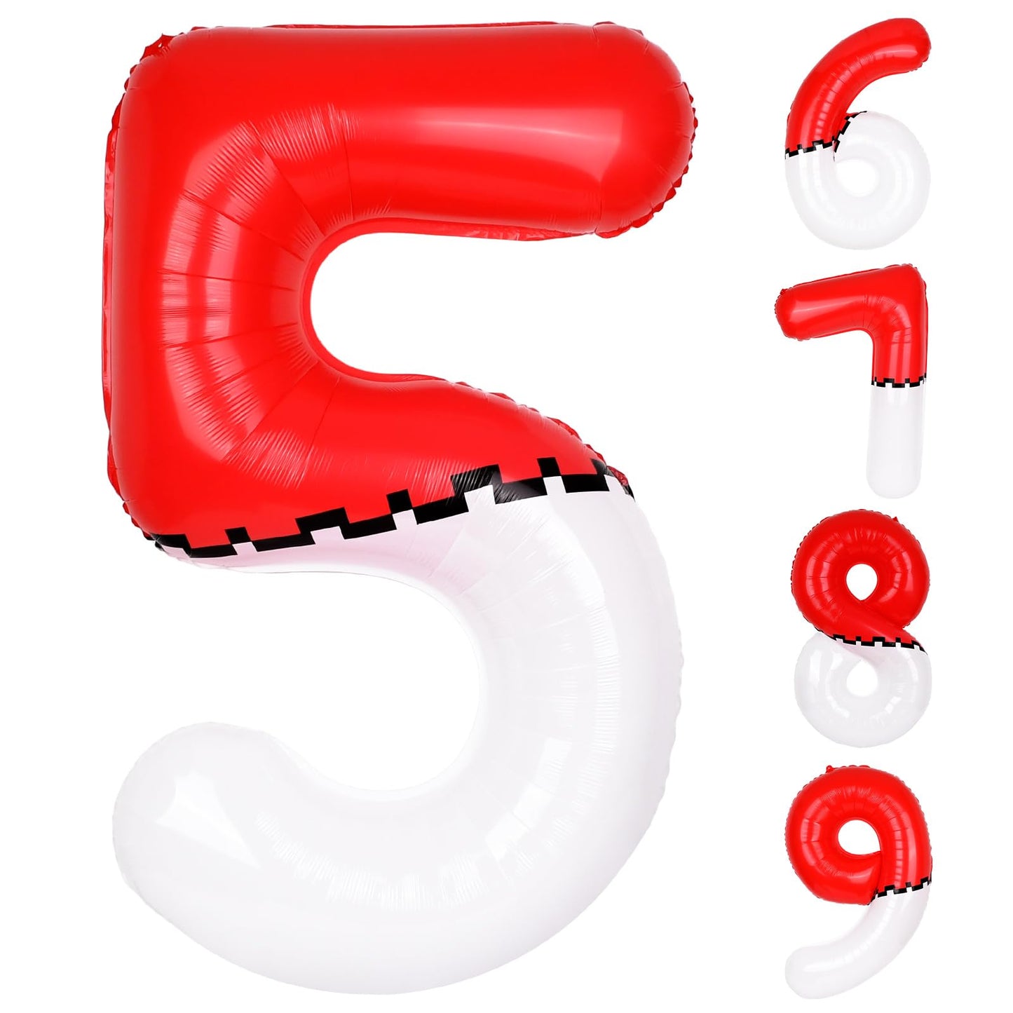 AXBMM 40-Inch Red & White Cartoon Number 5 Foil Balloon for Kids Birthday Parties