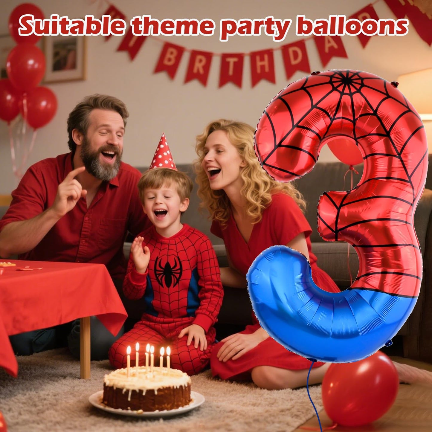 AXBMM 40-Inch Spider Balloons Numbers 3–7 for Spider Birthday Decor