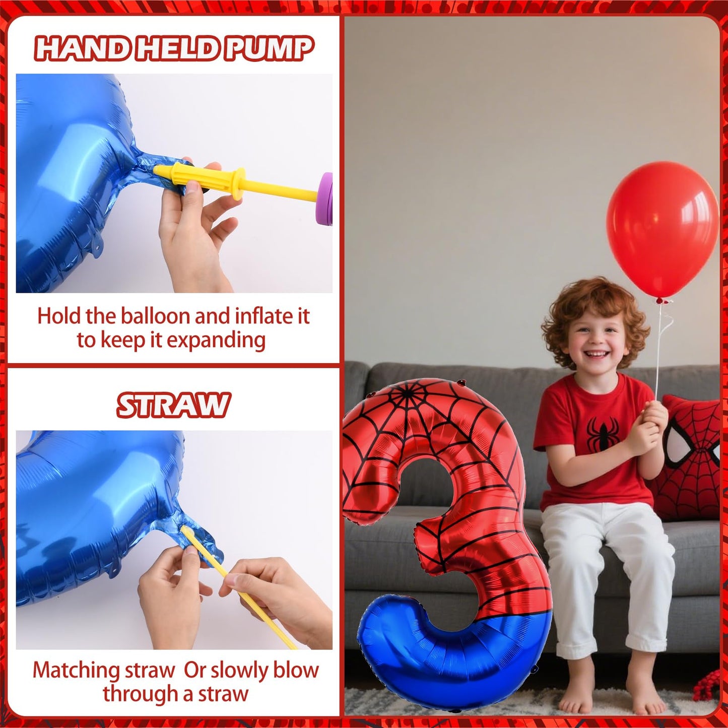 AXBMM 40-Inch Spider Balloons Numbers 3–7 for Spider Birthday Decor