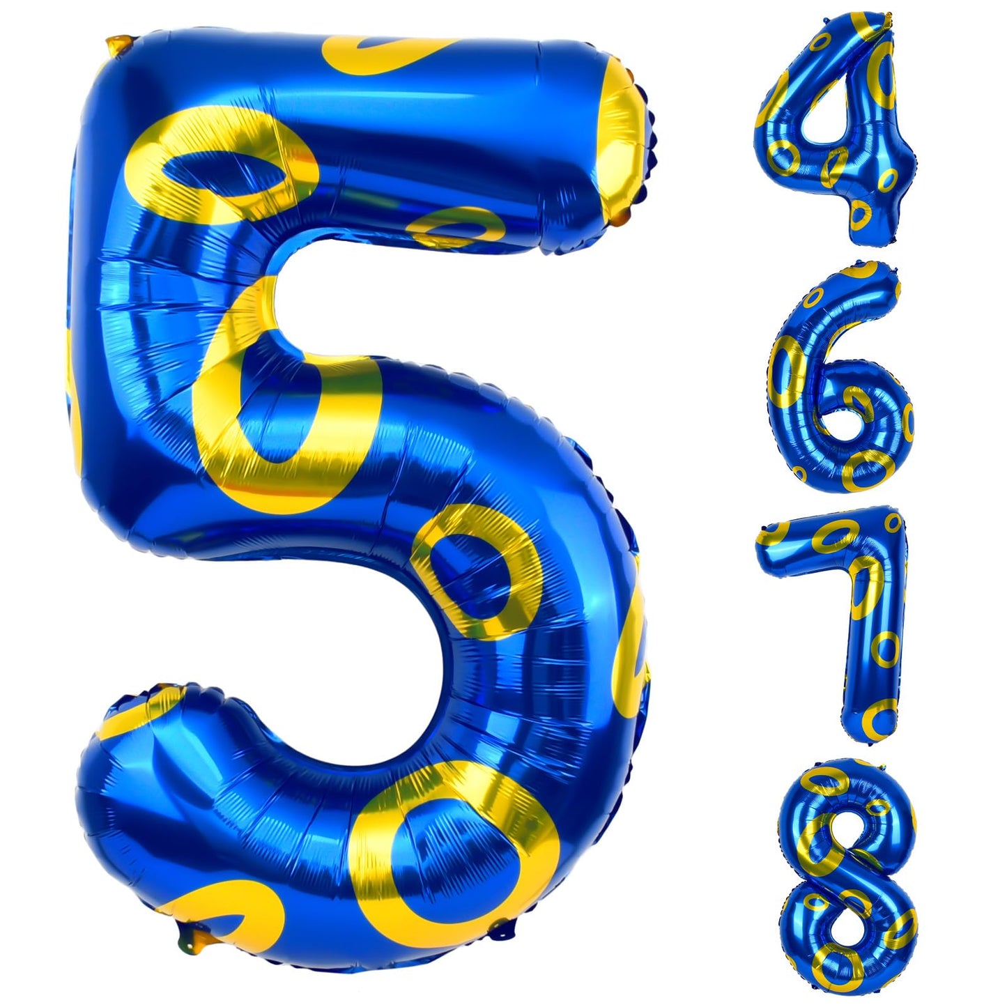 AXBMM 40-Inch Blue & Gold Ring Theme Number 5 Foil Balloon | Large Birthday Party Decor