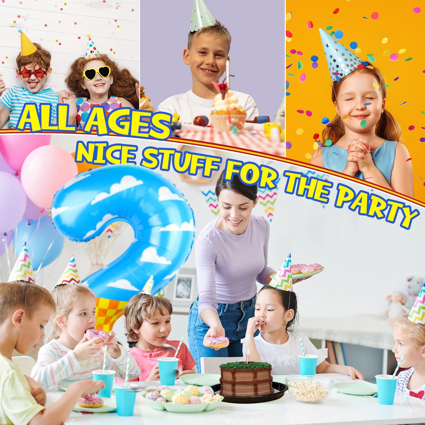 AXBMM 40-Inch Number 2 Balloon – Blue Clouds Farm Theme Balloon for Birthday Garland & Arch Kit