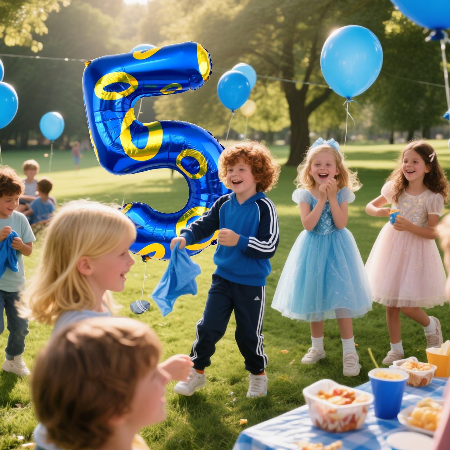 AXBMM 40-Inch Blue & Gold Ring Theme Number 5 Foil Balloon | Large Birthday Party Decor
