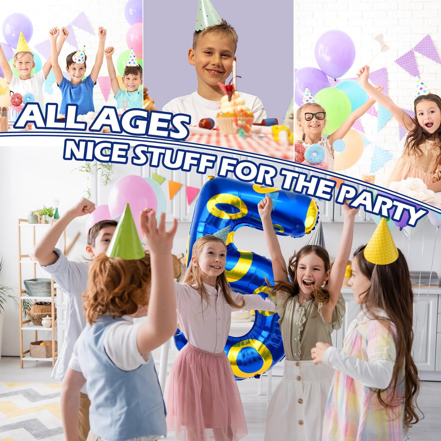 AXBMM 40-Inch Blue & Gold Ring Theme Number 5 Foil Balloon | Large Birthday Party Decor