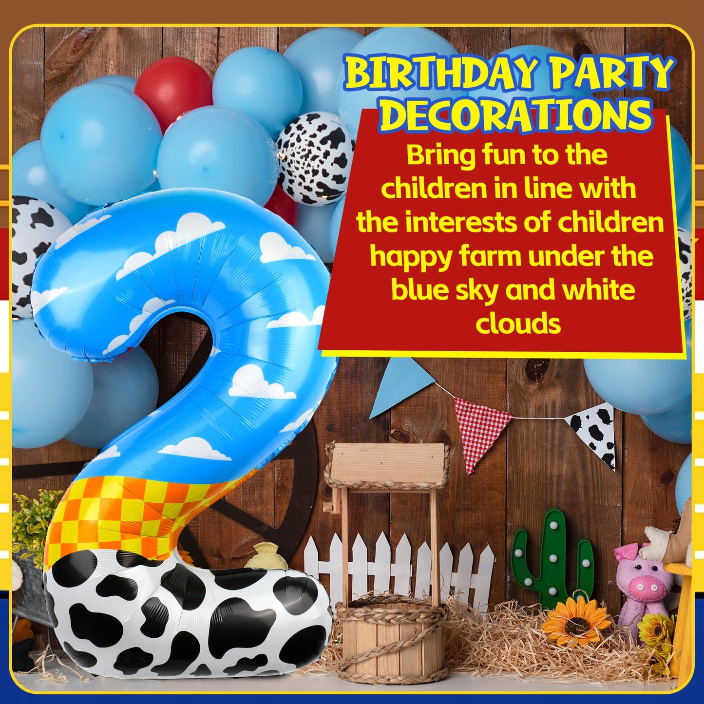 AXBMM 40-Inch Number 2 Balloon – Blue Clouds Farm Theme Balloon for Birthday Garland & Arch Kit