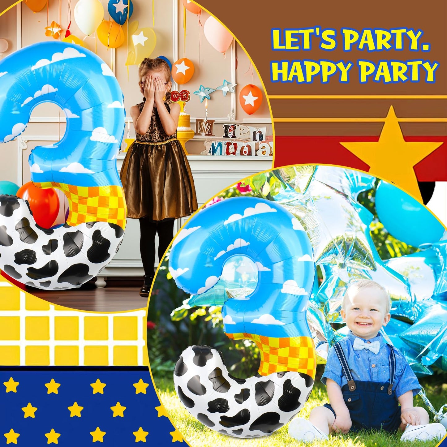 AXBMM 40-Inch Number 3 Balloon – Blue Clouds, Farm Theme for Birthday Party Decor