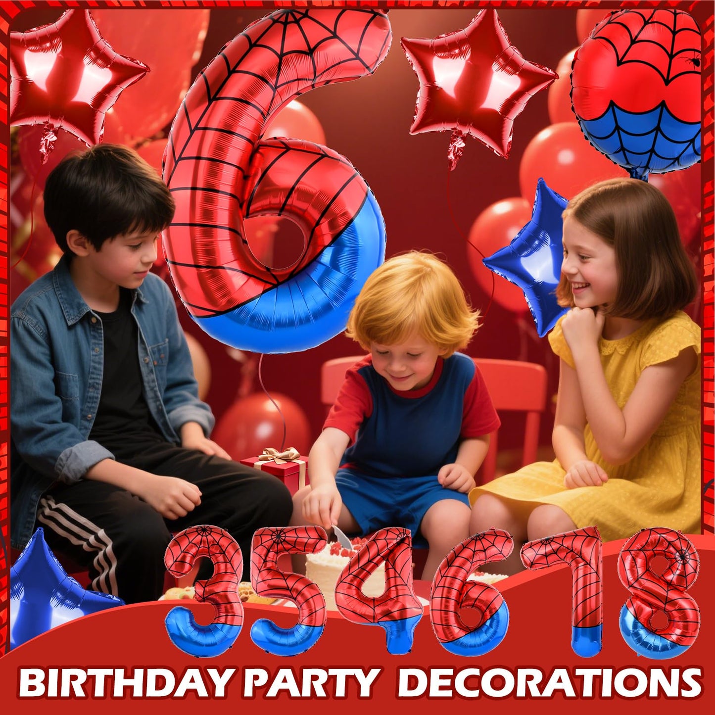 AXBMM 40 Inch Spider Theme Number Balloon – 6 Foil Balloon for 6th Birthday Party