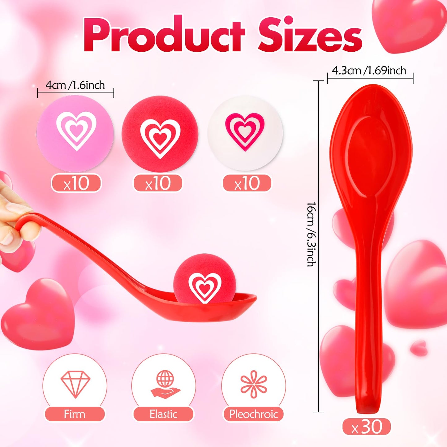 AXBMM 30-Pack Valentine Spoon Relay Set – Heart Ball & Spoon Race Game for Valentine’s Day