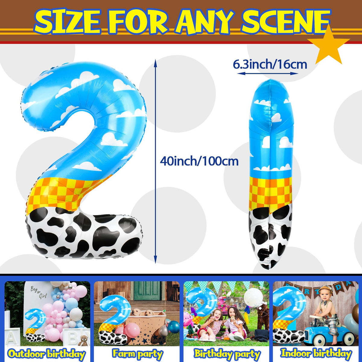 AXBMM 40-Inch Number 2 Balloon – Blue Clouds Farm Theme Balloon for Birthday Garland & Arch Kit