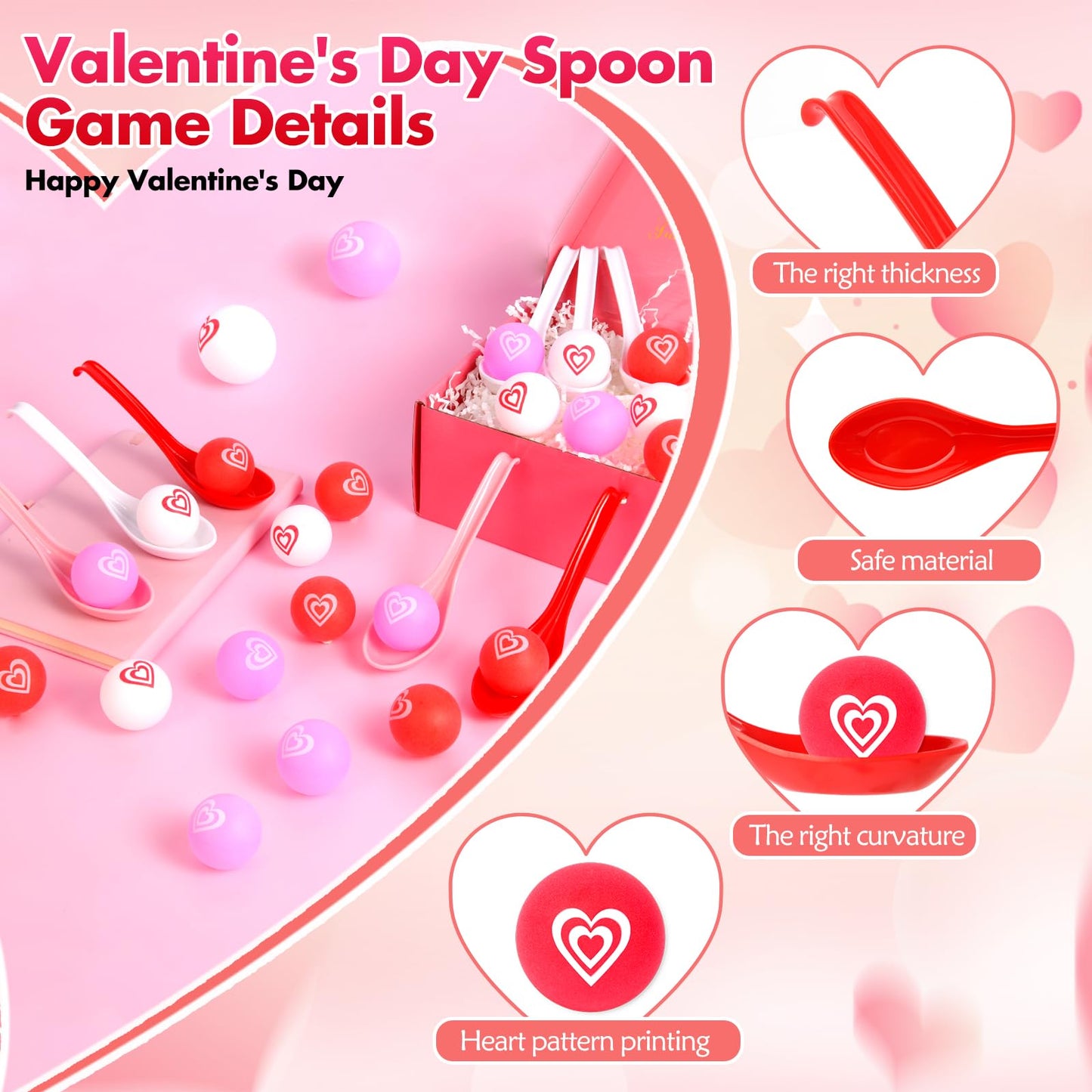 AXBMM 30-Pack Valentine Spoon Relay Set – Heart Ball & Spoon Race Game for Valentine’s Day