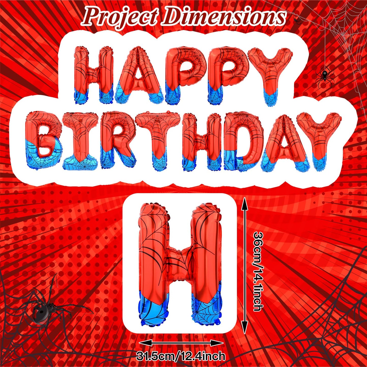 AXBMM Spider Themed Happy Birthday Banner Kit – 12 ft Backdrop with Spider Balloons (Blue+Red)