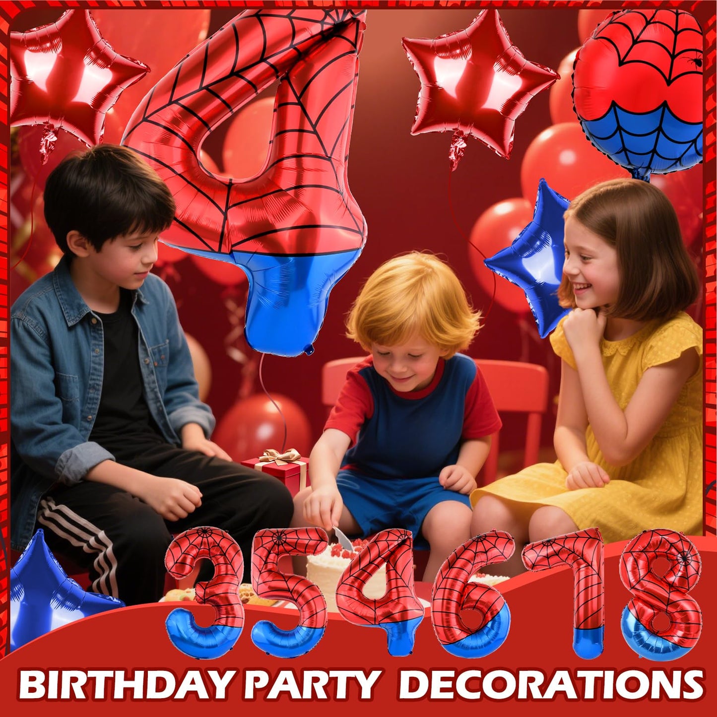 AXBMM 40 Inch Spider Theme Number Balloon - Large Foil Balloon 4 for 4th Birthday Party Decor