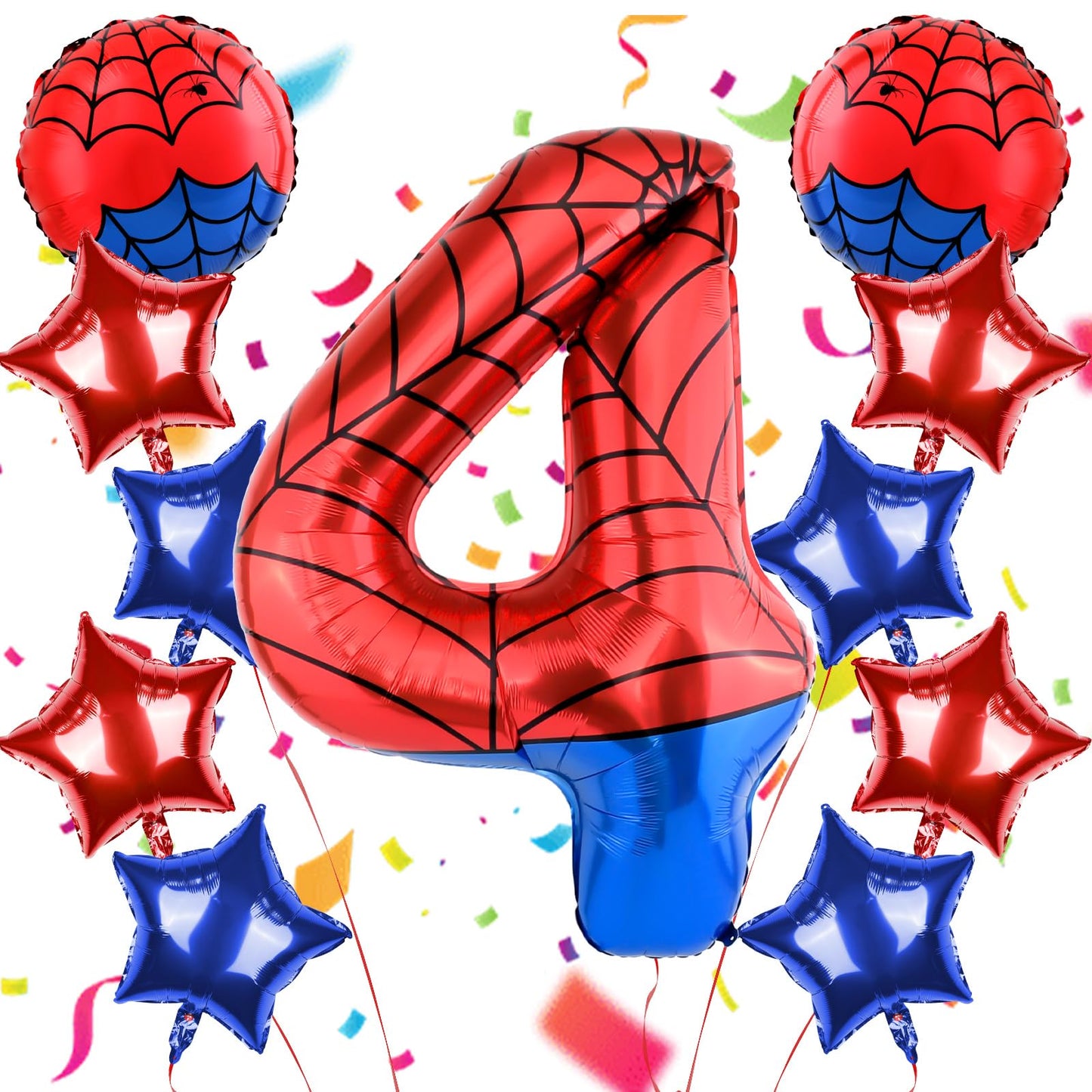 AXBMM 40 Inch Spider Theme Number Balloon - Large Foil Balloon 4 for 4th Birthday Party Decor