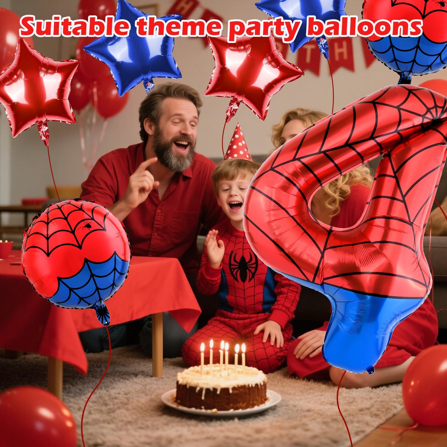 AXBMM 40 Inch Spider Theme Number Balloon - Large Foil Balloon 4 for 4th Birthday Party Decor