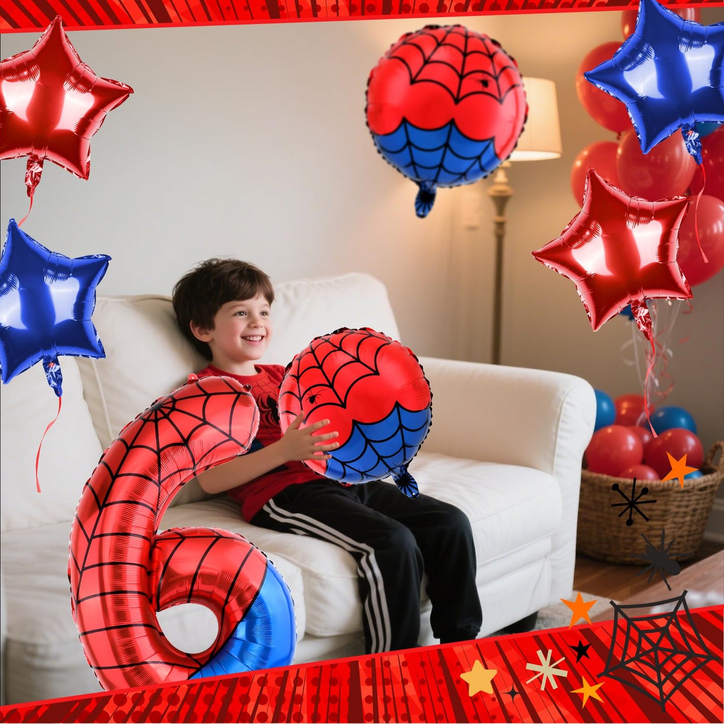AXBMM 40 Inch Spider Theme Number Balloon – 6 Foil Balloon for 6th Birthday Party