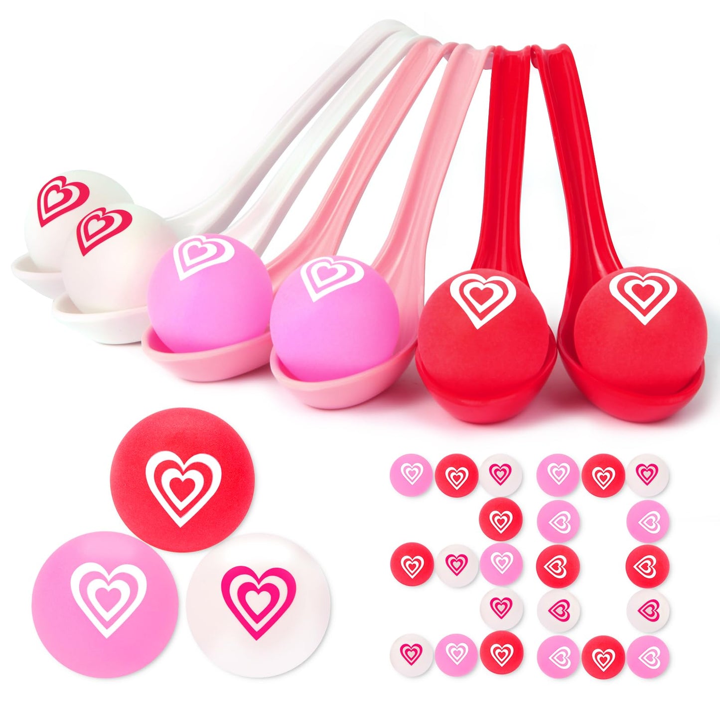 AXBMM 30-Pack Valentine Spoon Relay Set – Heart Ball & Spoon Race Game for Valentine’s Day