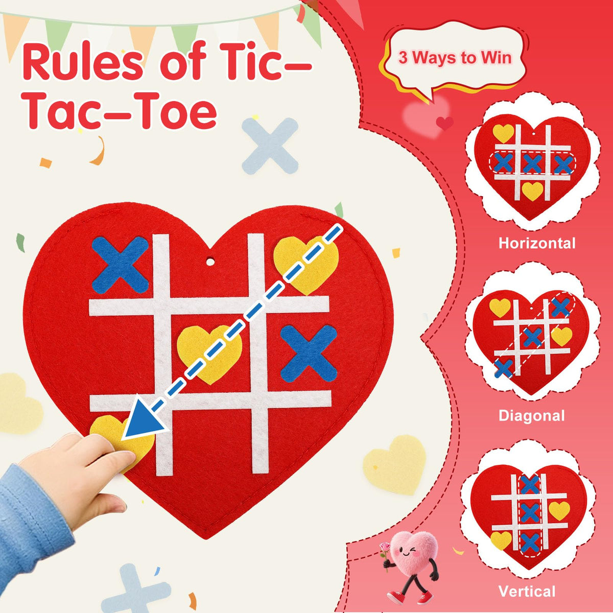 Axcoix 24 Pack Valentines Tic Tac Toe Game with Cards – Classroom Gift Set for Kids
