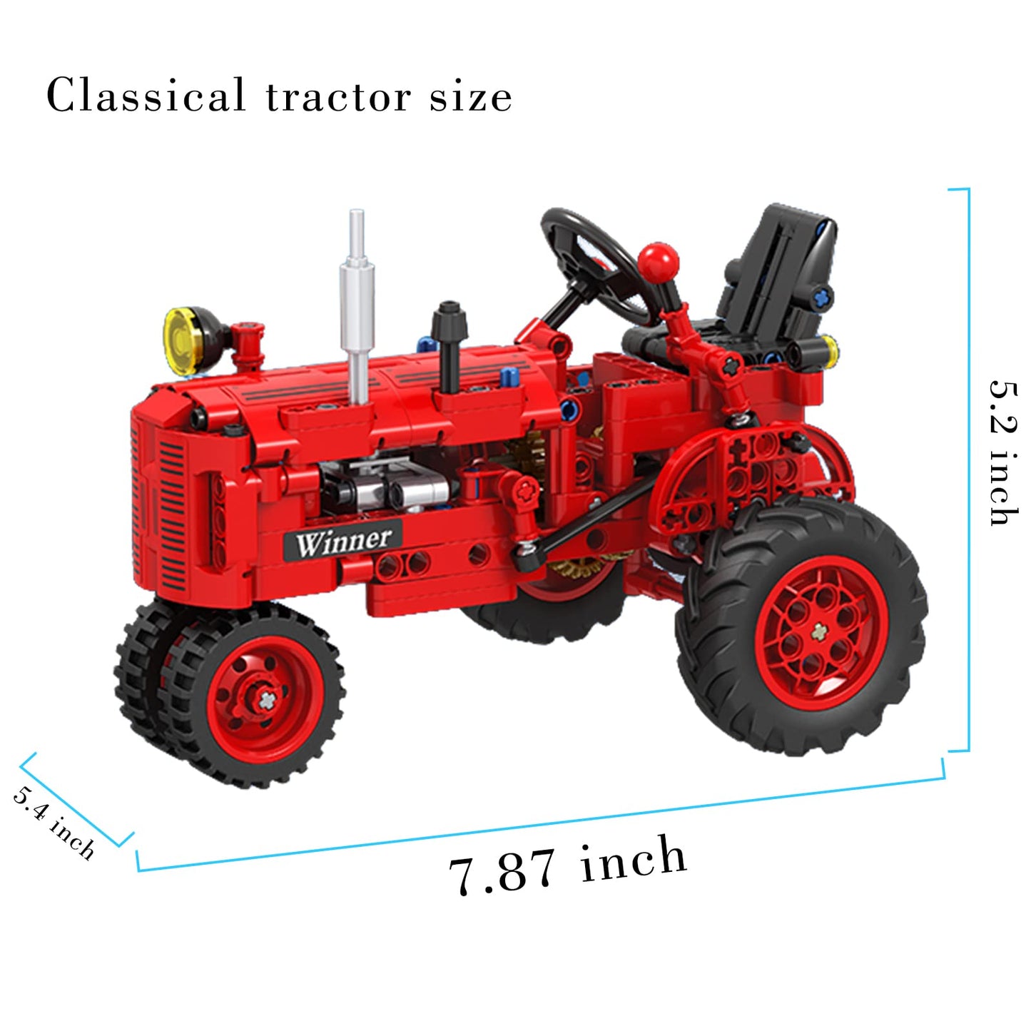 A XINAO TOYS Classic Tractor Farm Toy 1/12 — 302-Piece Red Tractor Building Set with Shifting and Steering Structures
