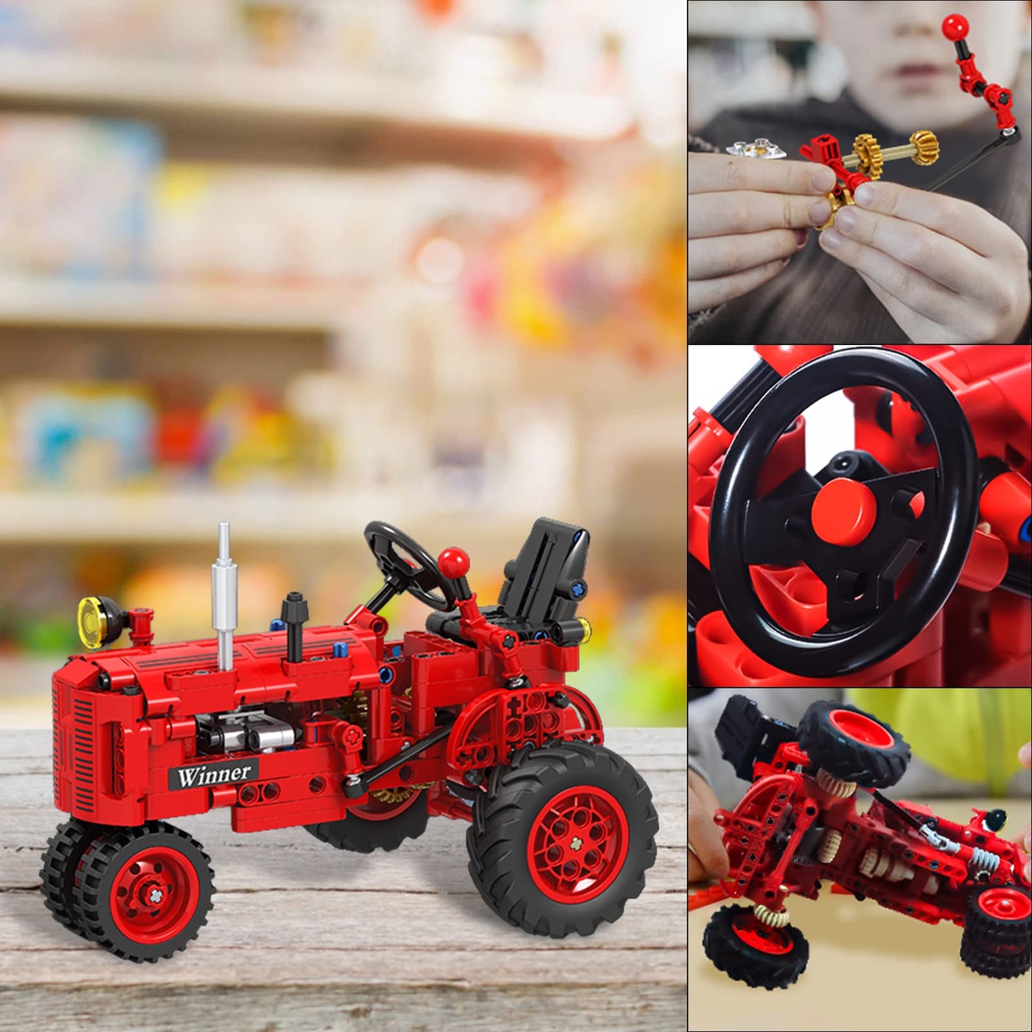 A XINAO TOYS Classic Tractor Farm Toy 1/12 — 302-Piece Red Tractor Building Set with Shifting and Steering Structures