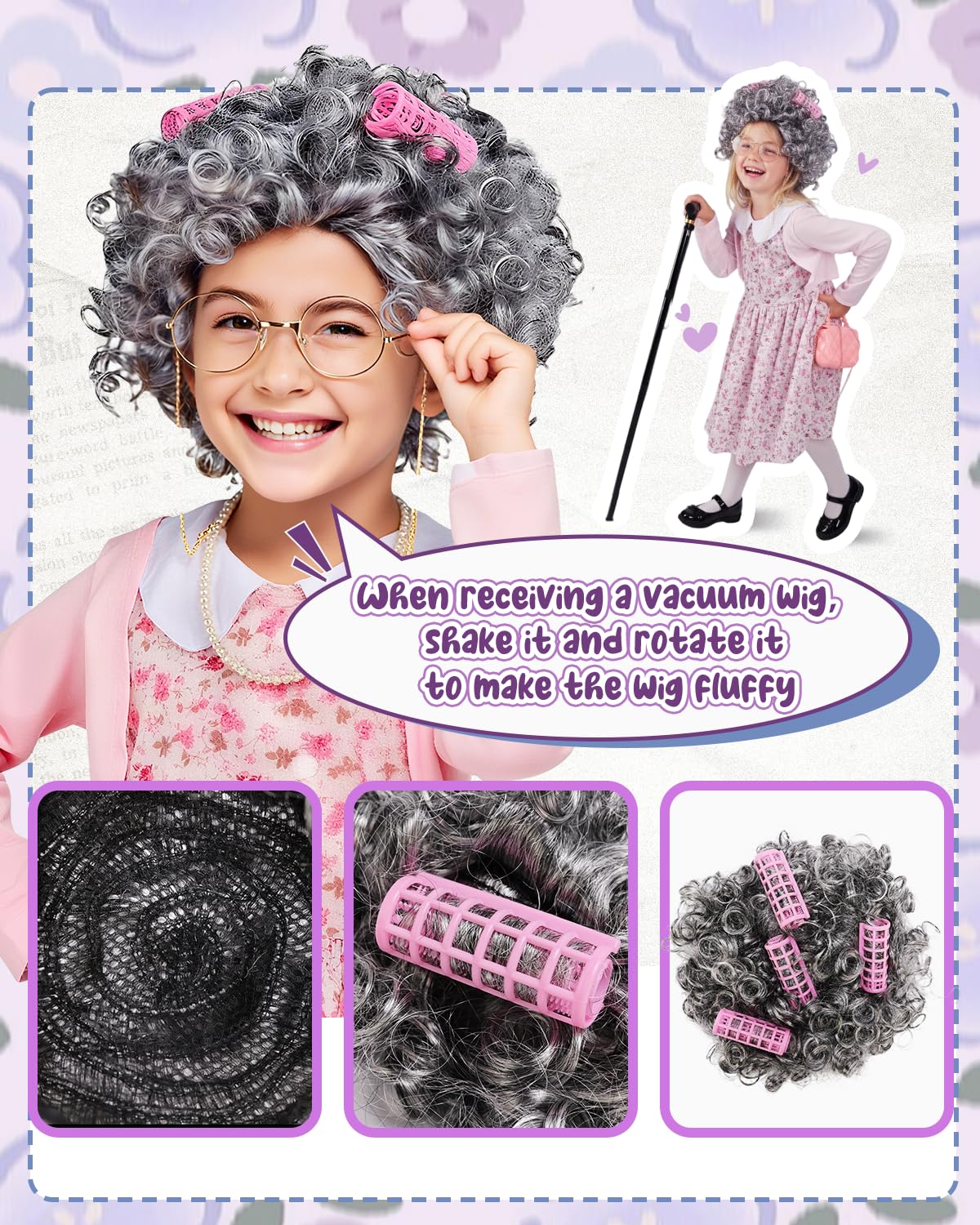 AXINYINGESS 100 Days of School Old Lady Costume Set for Girls – Granny Dress Up Kit