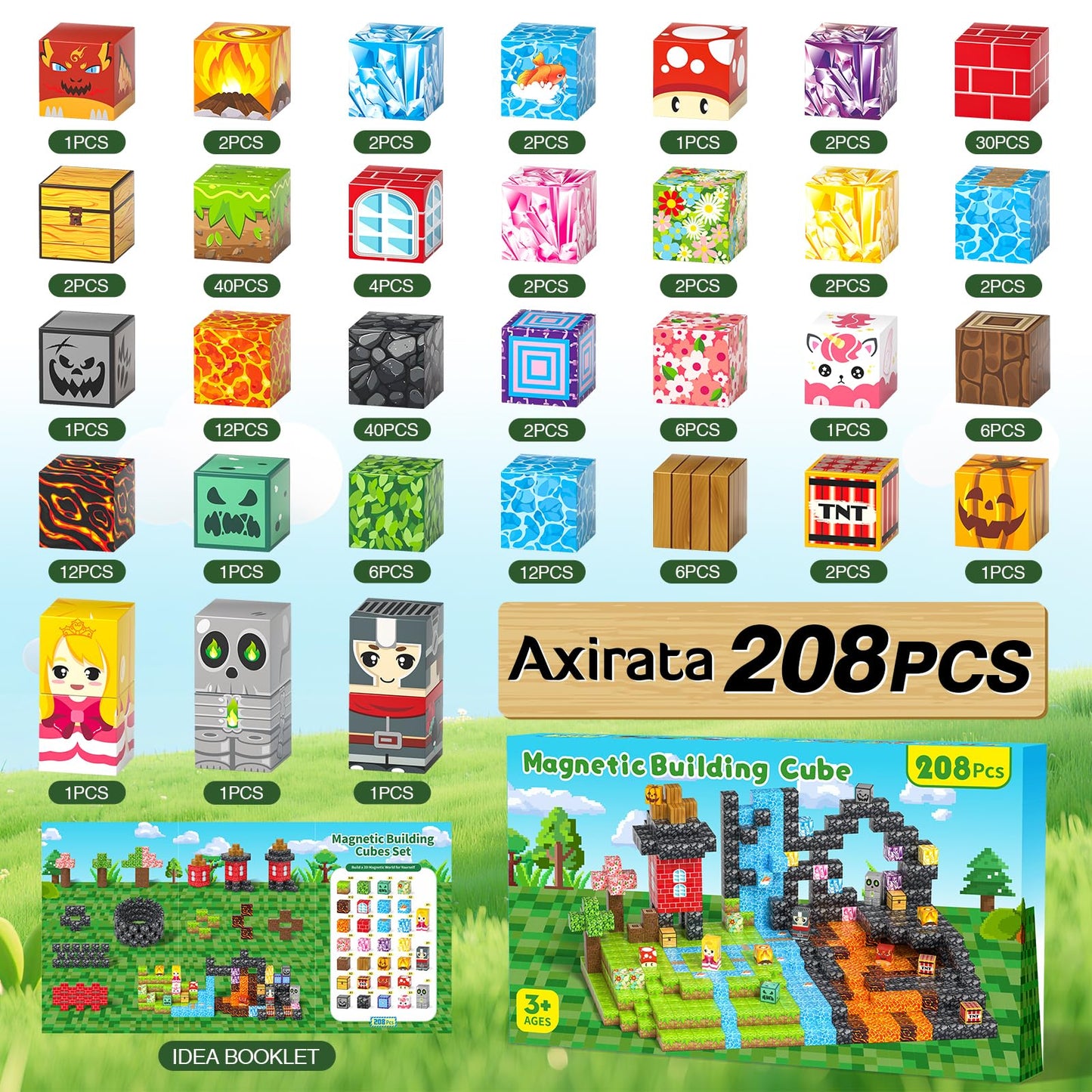 Axirata 208 PCS Magnetic Building Blocks – STEM Toy for Kids 3+ and Up