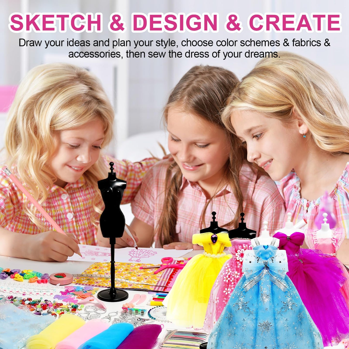 Axirata 1500+ PCS Fashion Designer Kit for Girls – Sketchbook, 5 Mannequins & DIY Tools (Ages 6-12)