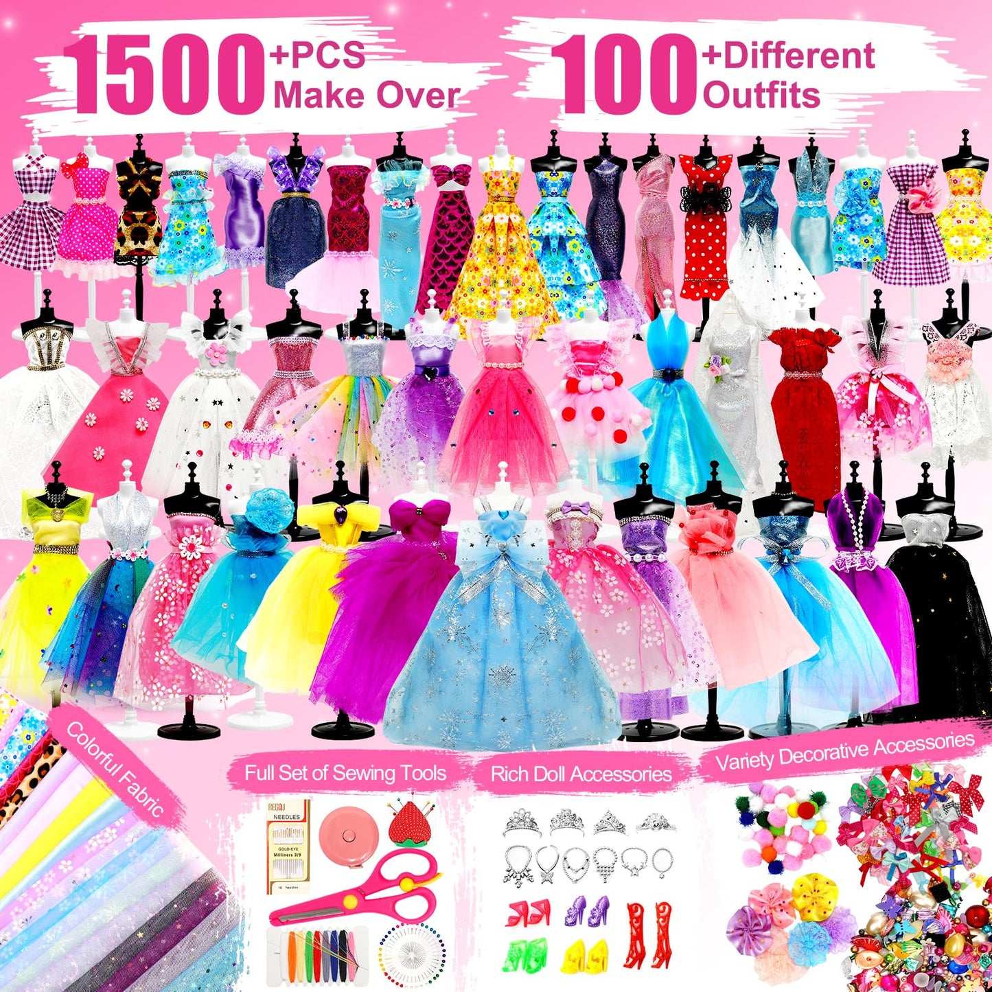 Axirata 1500+ PCS Fashion Designer Kit for Girls – Sketchbook, 5 Mannequins & DIY Tools (Ages 6-12)