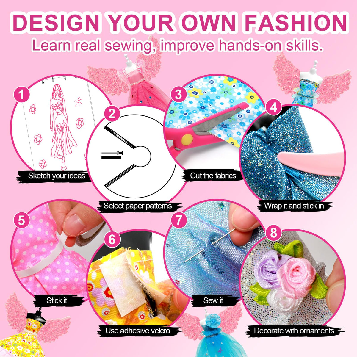 Axirata 1500+ PCS Fashion Designer Kit for Girls – Sketchbook, 5 Mannequins & DIY Tools (Ages 6-12)