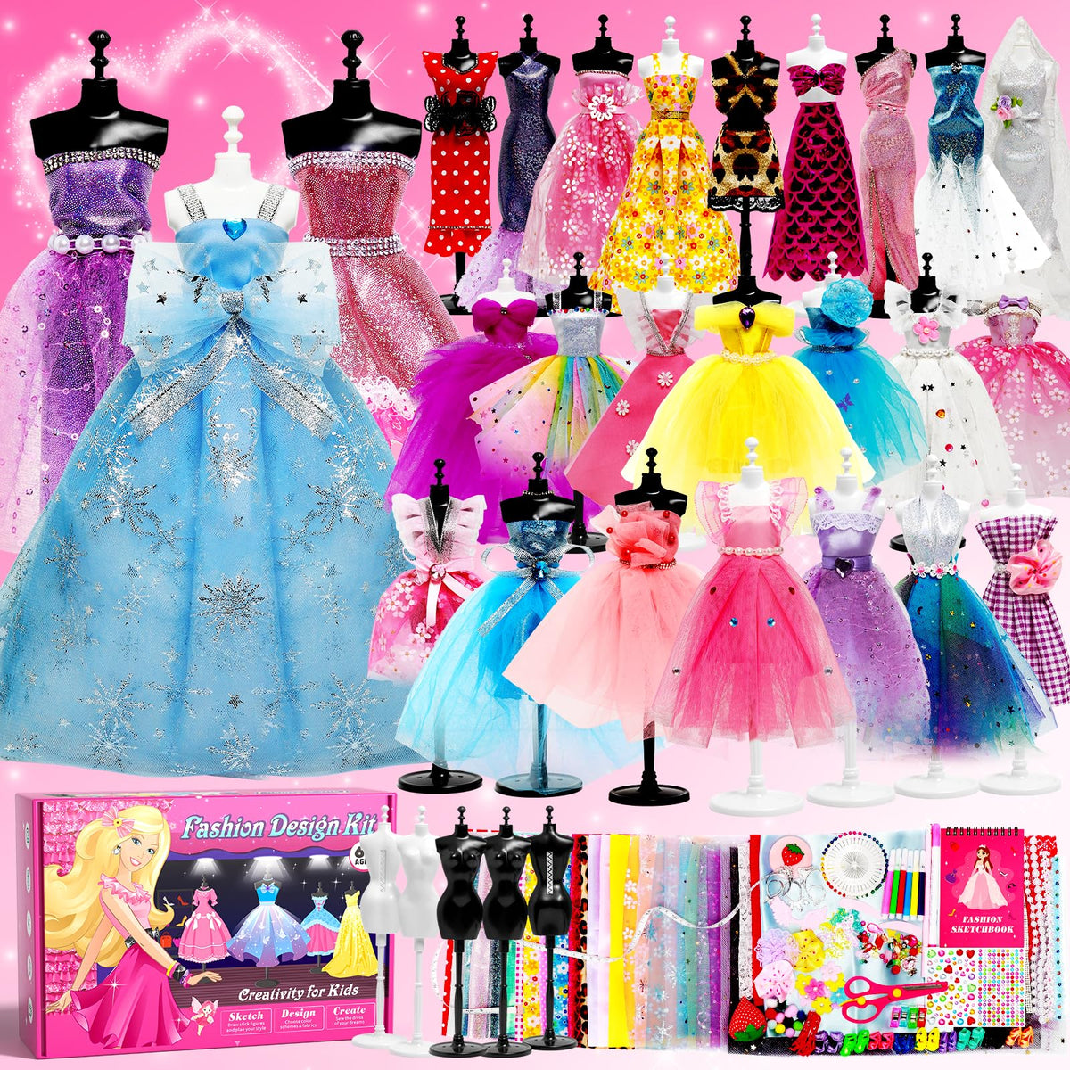 Axirata 1500+ PCS Fashion Designer Kit for Girls – Sketchbook, 5 Mannequins & DIY Tools (Ages 6-12)
