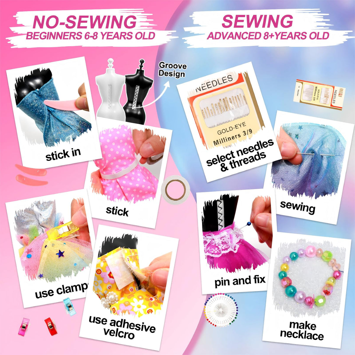 Axirata 1500+ PCS Fashion Designer Kit for Girls – Sketchbook, 5 Mannequins & DIY Tools (Ages 6-12)