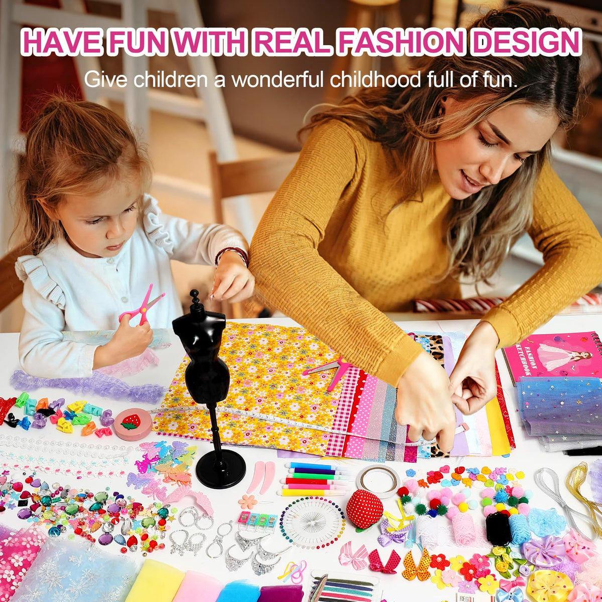 Axirata 1500+ PCS Fashion Designer Kit for Girls – Sketchbook, 5 Mannequins & DIY Tools (Ages 6-12)