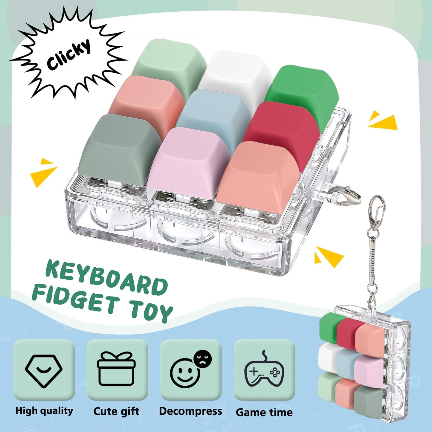 Axlksia Keyboard Fidget Toy – Fidget Clicker Keychain for Stress Relief & Focus (Style T)