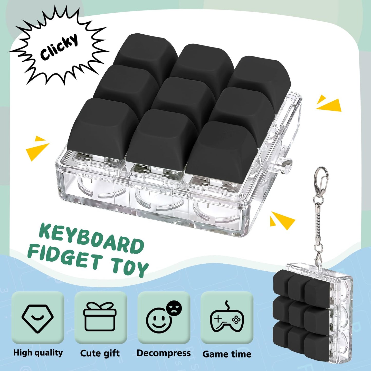 Axlksia Keyboard Fidget Toy – Portable Fidget Keychain for Stress Relief & Focus