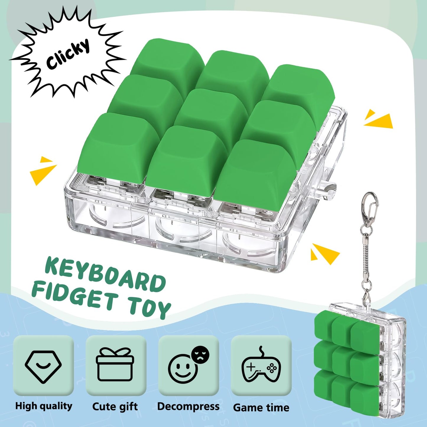 Axlksia Keyboard Fidget Toy – Stress-Relief Button Keychain (Style P)