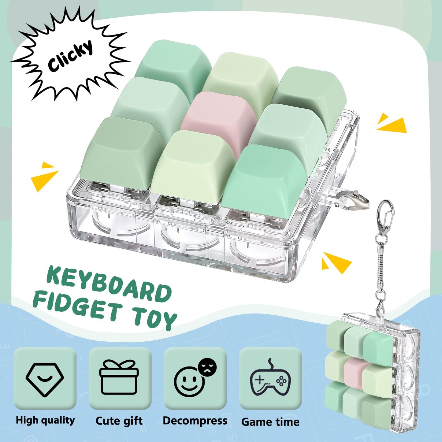 Axlksia Keyboard Fidget Toy – Portable Fidget Clicker Keychain for Focus and Stress Relief (Style Z)
