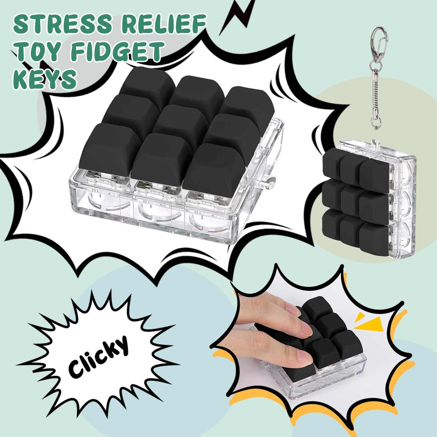 Axlksia Keyboard Fidget Toy – Portable Fidget Keychain for Stress Relief & Focus