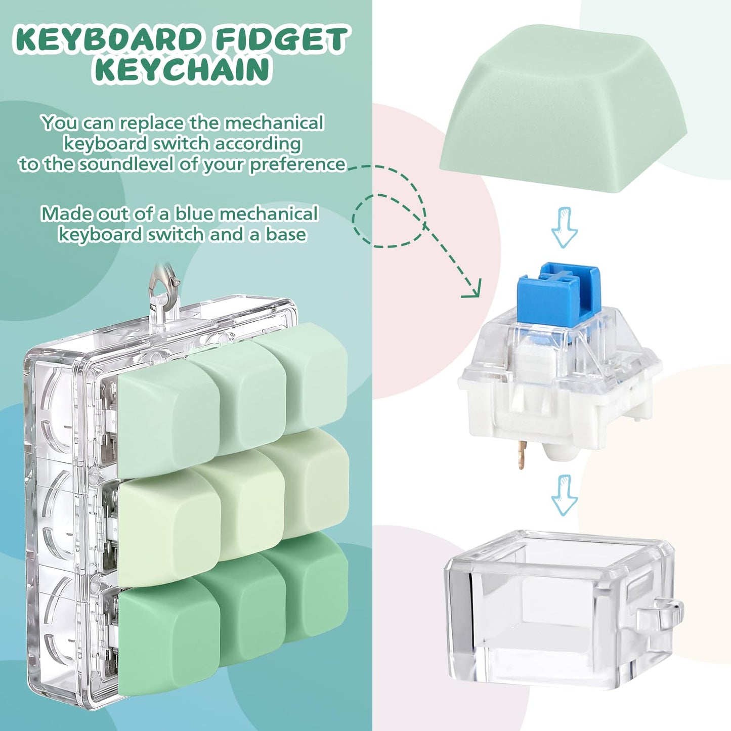 Axlksia Keyboard Fidget Toy – Portable Button Fidget Keychain for Stress Relief & Focus (Style A-C)