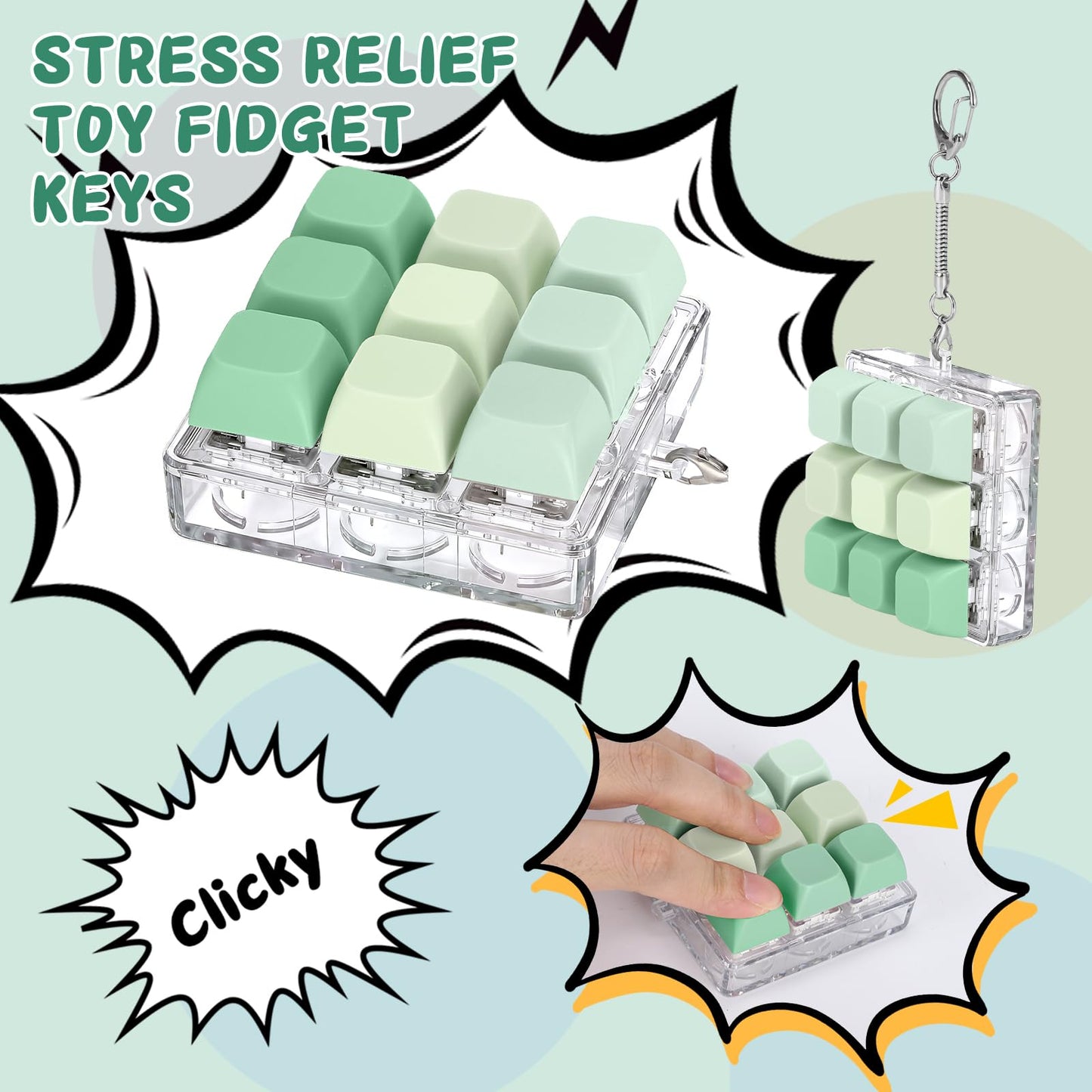 Axlksia Keyboard Fidget Toy – Portable Button Fidget Keychain for Stress Relief & Focus (Style A-C)