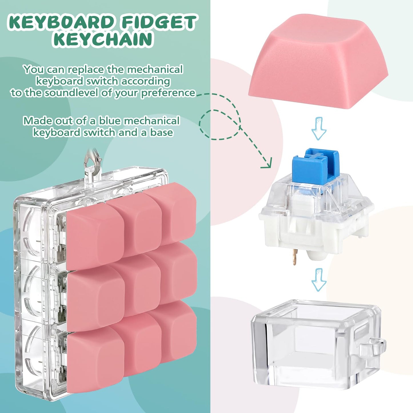 Axlksia Keyboard Fidget Toy – Pressable Keychain for Focus and Stress Relief (Style N)