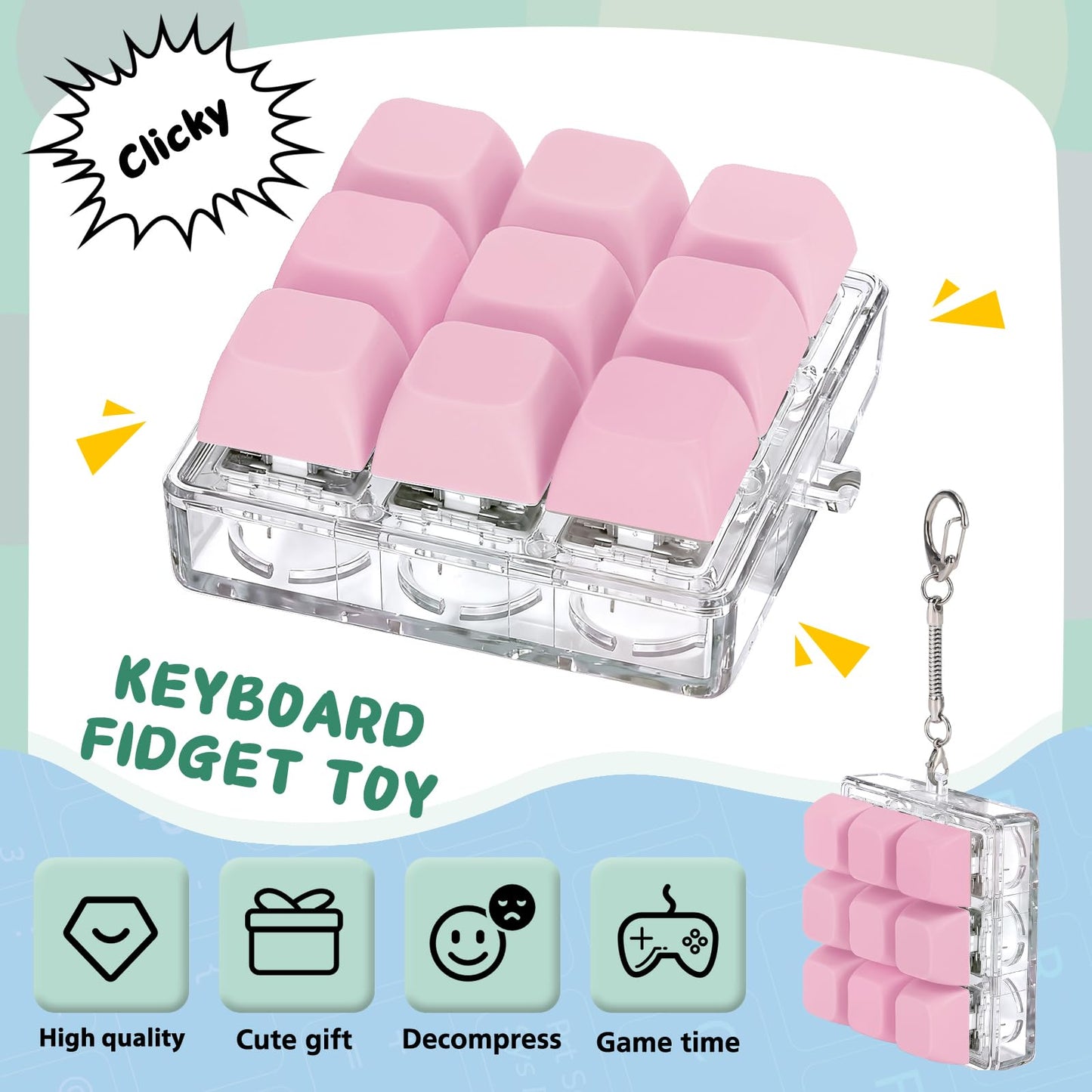 Axlksia Keyboard Fidget Toy – Portable Fidget Clicker Keychain for Stress Relief and Focus (Style G)