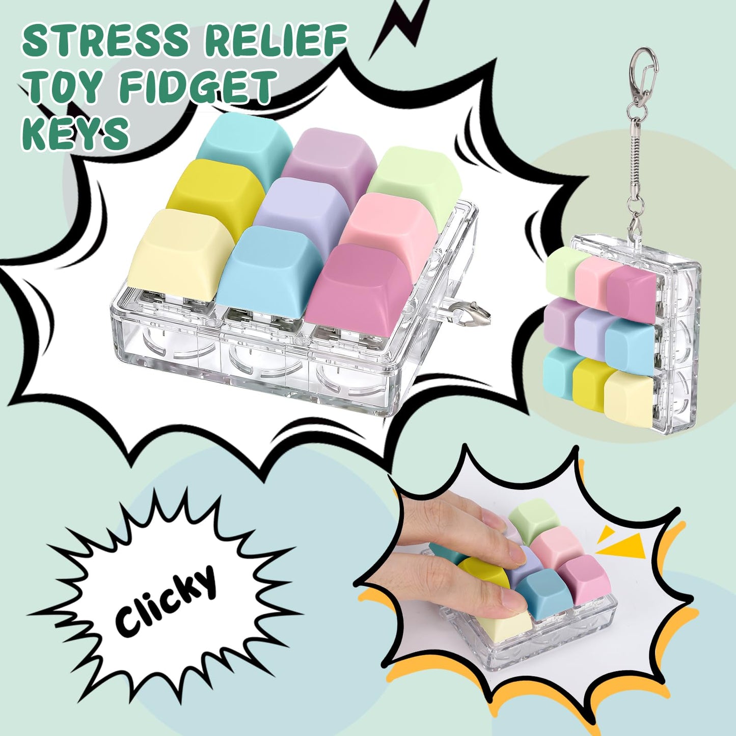 Axlksia Keyboard Fidget Toy | Portable Clicker Keychain for Stress Relief & Focus (Style U)