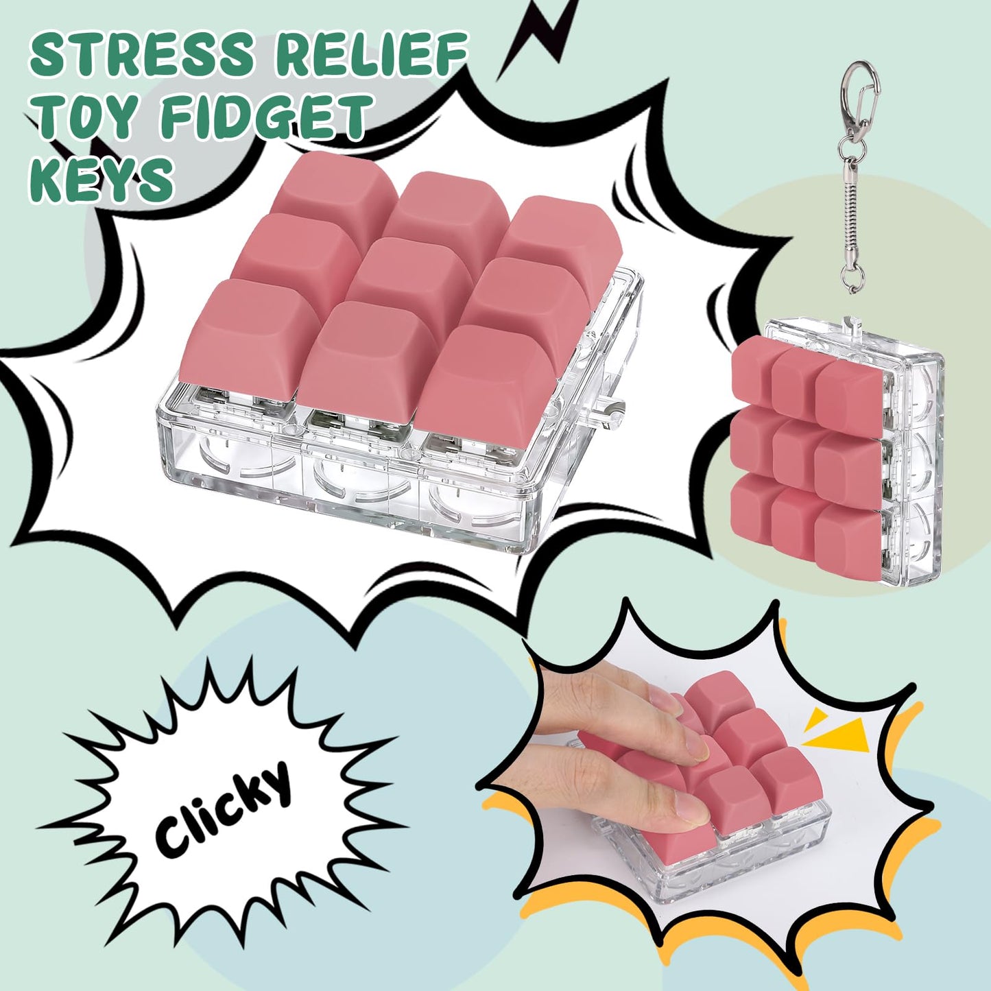 Axlksia Keyboard Fidget Toy | Portable Button Fidget Keychain for Stress Relief & Focus (Style I)