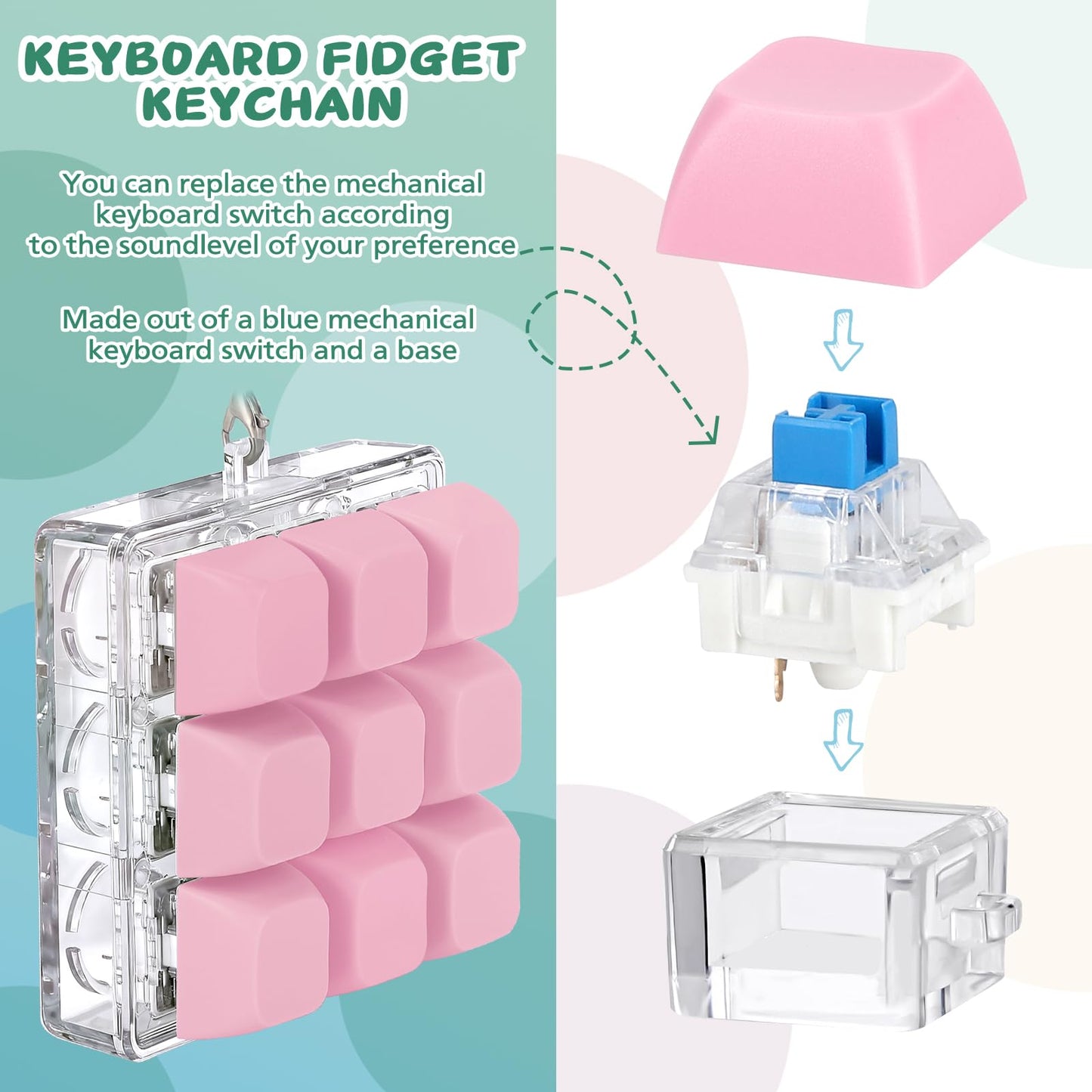 Axlksia Keyboard Fidget Toy – Portable Fidget Clicker Keychain for Stress Relief and Focus (Style G)