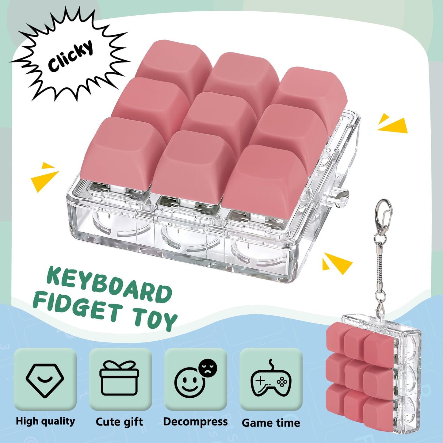 Axlksia Keyboard Fidget Toy | Portable Button Fidget Keychain for Stress Relief & Focus (Style I)
