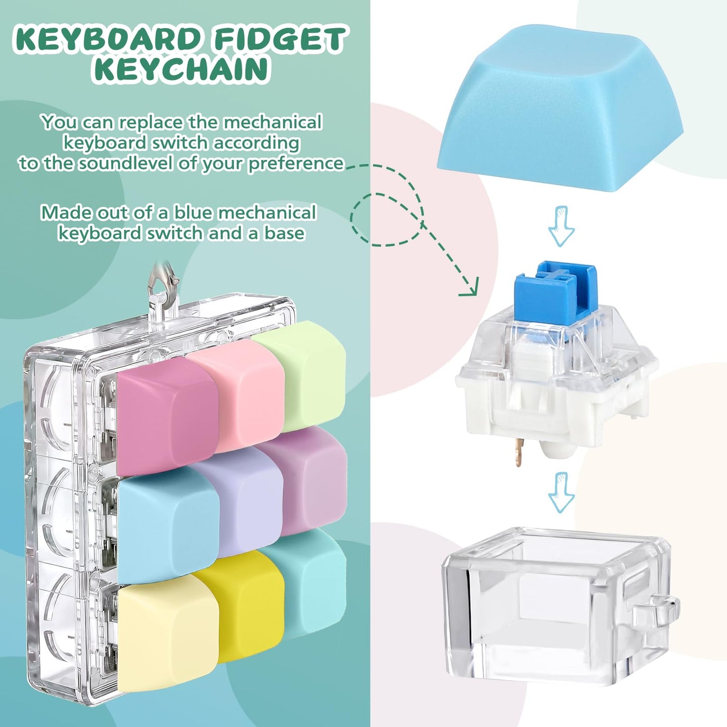 Axlksia Keyboard Fidget Toy | Portable Clicker Keychain for Stress Relief & Focus (Style U)